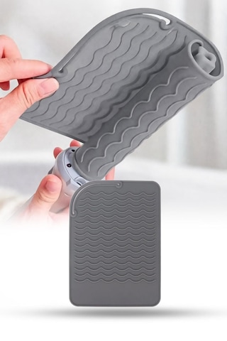 Gri Silikon Isıya Dayanıklı Mat Kaymaz Saç Maşası Düzleştirici Altlığı Çok Amaçlı 21x16 Cm