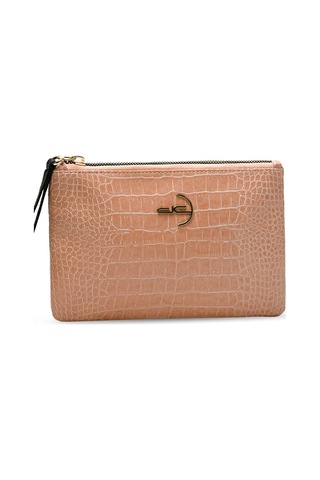 Deri Company Kadın Basic Clutch Çanta Kroko Timsah Desen Pudra (4031-P) 214030 Pembe