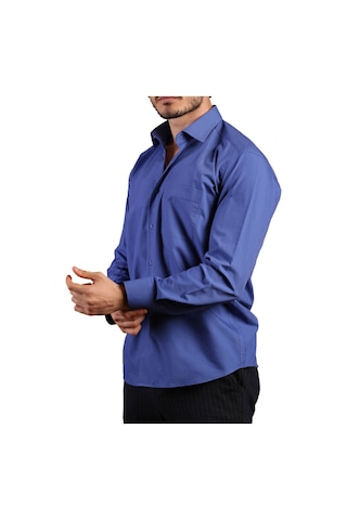 Dicotto Saks Mavi Büyük Beden Rahat Kesim Cepli Uzun Kol Regular Fit Erkek Gömlek - 150-28 001