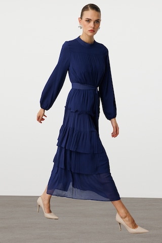 Mizalle Kat Pileli Maksi Lacivert Elbise Lacivert