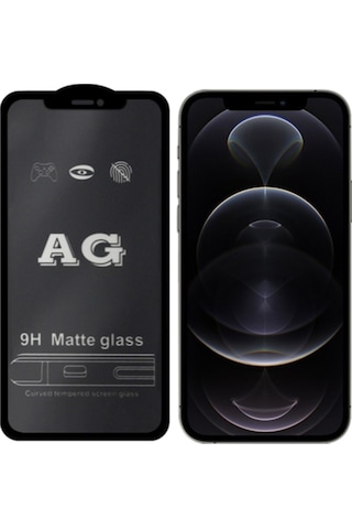 Ally Apple Uyumlu iPhone 12 Pro Max 6.7Inç Full Glue Matte Tempered Cam Ekra Siyah