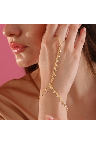 Queen Silver Jewelry 925 Ayar Gümüş Ful Zirkon Taş Sallantılı Şahmeran Altın