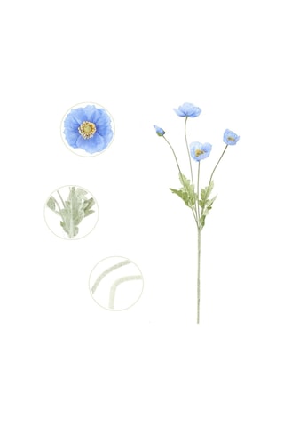 Yapay Çiçek Gelincik Çiçeği Mavi Açık Renk 3 Çiçek 1 Tomurcuk 59cm Mavi