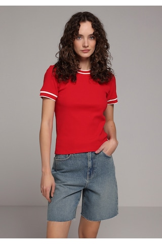 Colin's Colins Slim Fit Yuvarlak Yaka Düz Kadın Kirmizi Kısa Kol Tişört Cl1080063 Q1.v2 Red Kırmızı