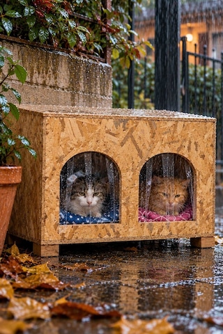 Reyo 2 Bölmeli 2 Minderli Yerden Yüksek Kedi Yuvası Su ve Isı Yalıtımı İç ve Dış Mekan Kedi Barınağı Osb Kedi Evi 61 x 41 x 36 CM CAT51M
