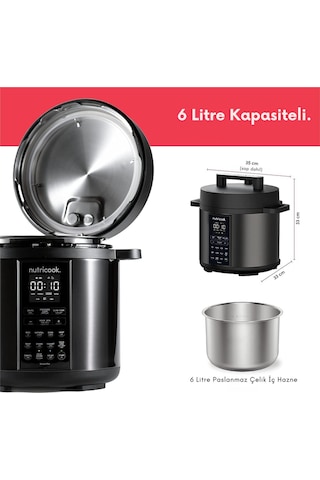 Smart Pot 9'u 1 Arada Elektrikli Düdüklü Tencere, Yavaş Pişirici, 6l Siyah