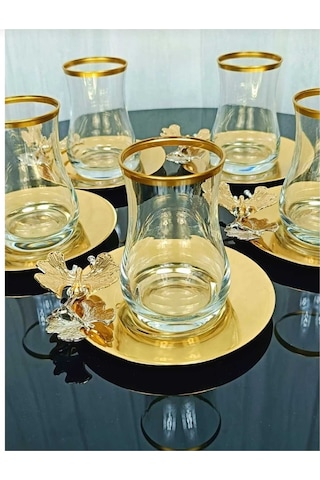 Çnr Home Collection 6 Kişilik 12 Parça Gold Çay Seti, Çay Takimi, Hediyelik & Çeyizlik Gold