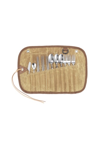 Neevoyu Mumlu Kumaş Çatal Bıçak Seti Çantası - 11 Parça Paslanmaz Çelik Kamp Ve Piknik Ekipmanı Sarı