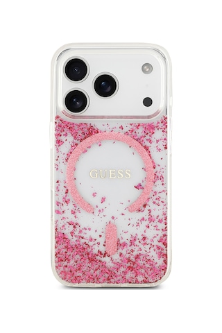 Apple Uyumlu iPhone 17 Pro Kılıf Guess Lisanslı M-safe Şarj Özellikli Transparan Resin Bottom Kapak Pembe Pembe