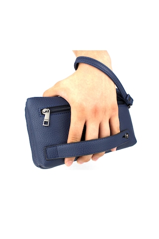 Erkek Lacivert Çok Bölmeli Bileklik Kemerli El Bantlı Portföy Çan