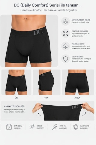 Elilom Erkek Boxer 3'lü Paket Daily Comfort Dikişsiz Nefes Alır Pamuklu Siyah Set 3p Siyah
