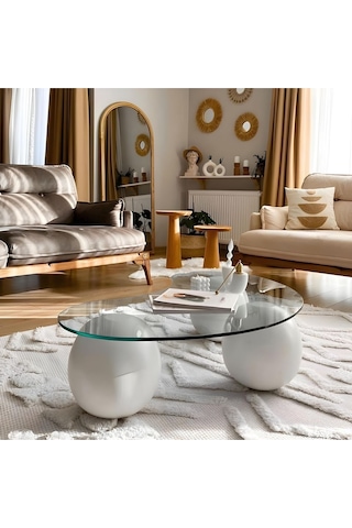 Modern Orta Sehpa & Küre Sehpa & Bohem Top Sehpa & Cam Sehpa Beyaz