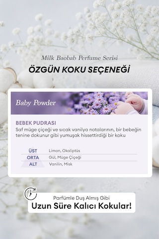 6 Hyalüronik Asitle Nemlendiren Parfümlü Vücut Losyonu Mılk Baobab Perfume Body Lotion Baby Powder