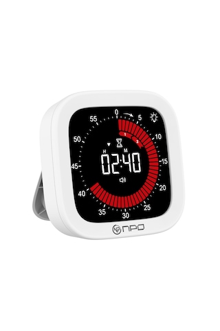 Npo Npt32b Analog Görünümlü Dijital Kronometre Pomodoro Motivasyon Saati Beyaz - siyah