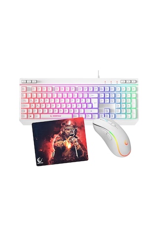 Rampage Km-r57 Seraphic Beyaz Rgb Klavye , 12800 Dpı Mouse + 30 25cm Mousepad Gaming 3lü Set Optik