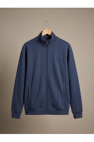 Maccali Erkek Mavi Büyük Beden Pamuklu Fermuarlı Sweatshirt