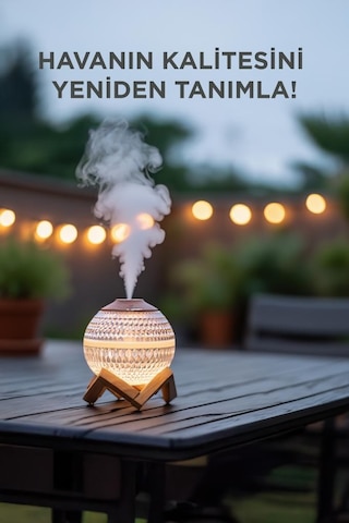 H10 Beyaz Kristal Top Rgb Işıklı, Ahşap Standlı, Hava Nemlendirici Dekoratif Nemlendirici (İthalatçı Garantili)
