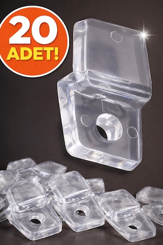 20 Ad. Şeffaf Plastik Ayna Tırnağı Cam Tutucu Duvara Ayna Sabitleme Aparatı Vida Dahil Şeffaf