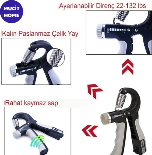 Mucit Home Siyah El Kol Bilek Güçlendirici Egzersiz Aleti 5-60 Kg Karpal Direc El Yayı Cihazı Direnç Yayı Siyah