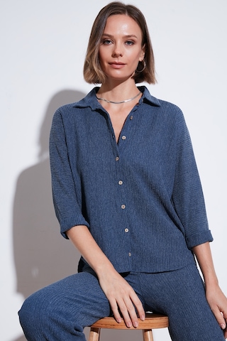 Lela Streç Regular Fit Dokulu Bayan Gömlek 5865975 Indigo