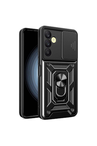 Zore Samsung Galaxy Uyumlu A25 Kılıf Magnetik Standlı Kamera Korumalı Omsy Sürgülü Vega Kapak - Siyah