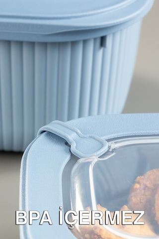 Micro Line Mikrodalga Uyumlu, Hava Kapaklı, BPA İçermeyen 3’lü Kare Yemek Saklama Kabı (600, 1100, 1800 ml) Mavi