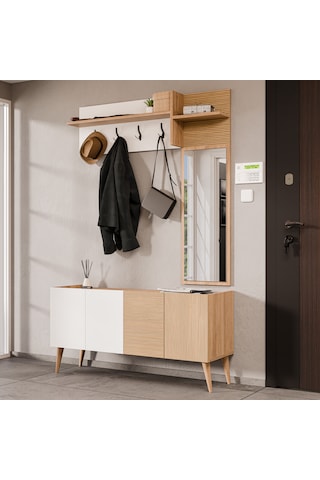 5061 Theo 4 Kapaklı 6 Raflı 4 Askılı Sağ Aynalı Portmanto