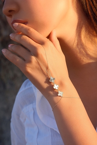 14k Altın Kaplamalı 925 Ayar Gümüş Granada Saray Yoncaları Şahmeran - Beyaz 45104103 Altın