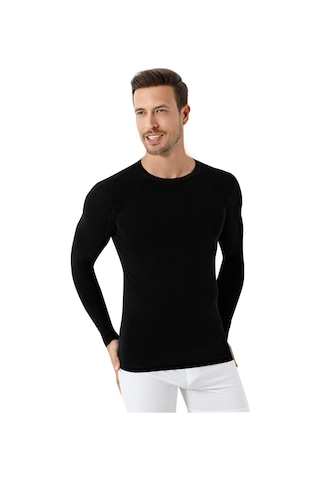 Siyah Erkek Regular Fit Bisiklet Yaka Uzun Kollu Tişört 2'li Paket %100 Pamuk Siyah