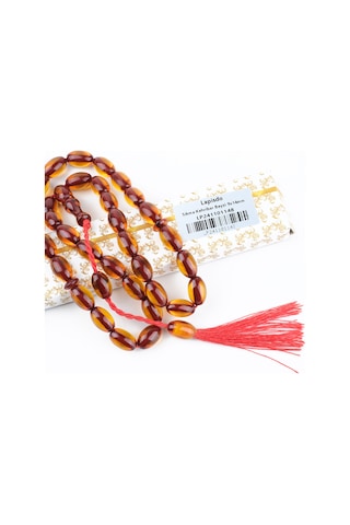 Sıkma Kehribar Beyzi Kesim 9x14mm Tesbih Kırmızı - Sarı