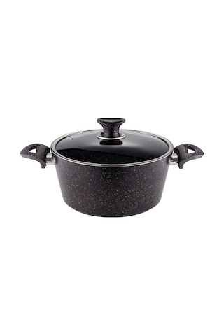 28 Cm Granit Derin Tencere Cam Kapak - Siyah Siyah
