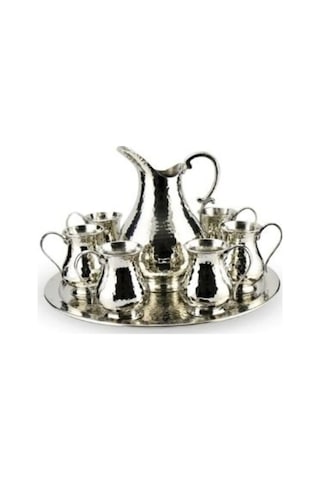 Bakır Bardak Sürahi Takımı Tepsili Gümüş