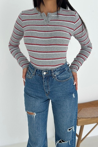 Noa & Noa Kadın Çizgili Düğme Detaylı Bluz Retro Stripe Kırmızı