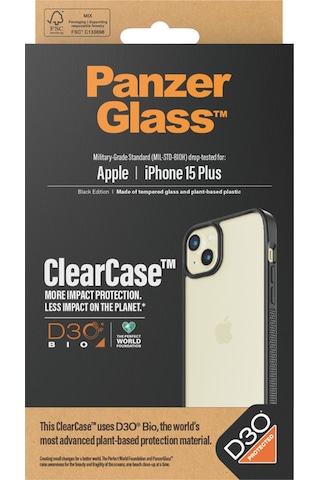 Clearcase Apple Uyumlu iPhone 15 Plus D3o Darbeye Karşı Korumalı Şeffaf Siyah Çerçeveli Telefon Kılıfı Siyah
