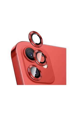 Apple Uyumlu iPhone 13 Mini Kamera Koruyucu Lens Mercek Metal Çerçeveli 2li Set Kırmızı Red