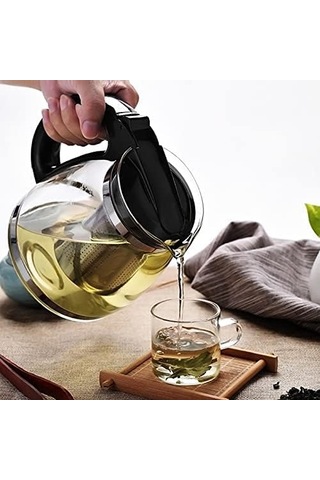 Çaydanlık Paslanmaz Çelik Filtre Kolu Dayanıklı Cam Çaydanlık Süzgeçli French Press Cam Demlik + Çay Süzgeci Çelik