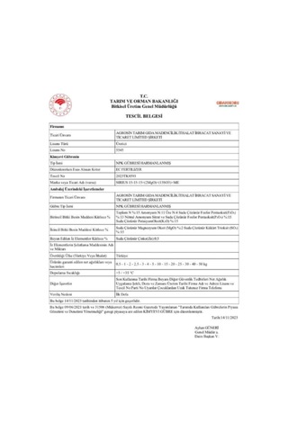 Agrosin Sirius 15.15.15 + 15 So3 + Me Organomineral Granül Gübre 50 Kg