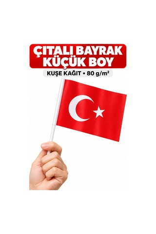Çıtalı Bayrak Kağıt 20x12 Cm 50 Adet Ay Yıldızlı Türk Bayrağı Çıtalı Sopalı Küçük Bayrak Plastik Çubuklu Bayrak Diğer