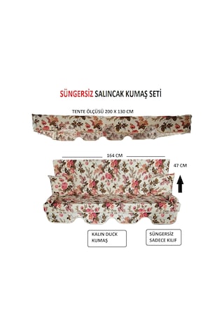 Süngersiz Salıncak Minder Seti Salıncak Kumaş Seti 3 Kişilik Süngersiz Ingiliz Gülü 164x47 Cm Karışık