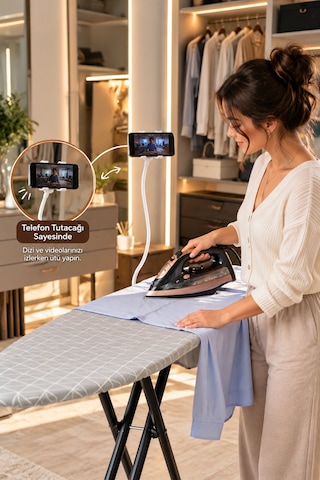 Perilla Alsu Lüx Ütü Masası – Isıya Dayanıklı Kumaş, Buhar Geçirici Geniş Perfore Tablalı Standart Ütü Masası 38*120 cm