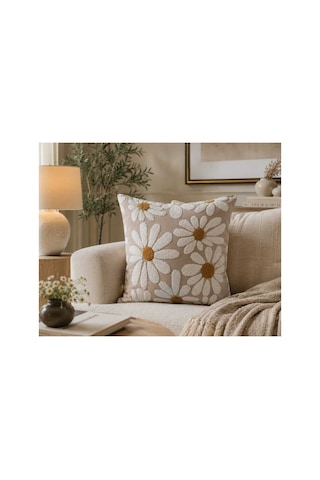 Papatya Desenli Punch Görünümlü Dijital Baskılı Dekoratif Gizli Fermuarlı Kırlent Kılıfı 43x43 Cm Çok Renkli Çok Renkli