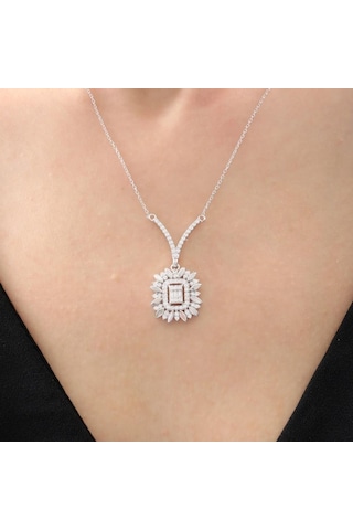 Mia vento Pırlanta Montür Parıltılı Baget Güneşi Zarafet Mührü Gümüş Kolye