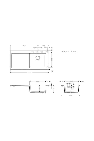 Hansgrohe S514-F450 Ankastre Granit Eviye 450 Sol Damlalık Grafit