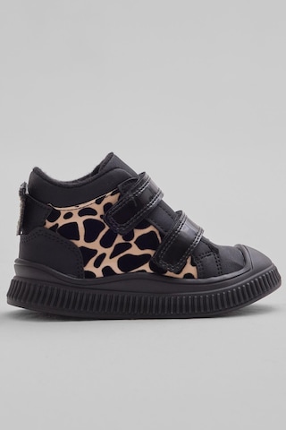 Tonny Black Esnek Termo Taban Çift Cırtlı Şerit Desenli Çocuk Unisex Siyah Leopar Spor Kısa Bot Tbrzn015 Siyah Leopar