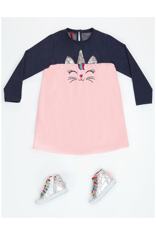 Denokids Payetli Catcorn Kız Elbise Pembe
