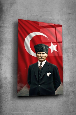 Atatürk Cam Tablo Portre Cam Tablo Duvar Dekoru Atatürk Portresi Kırılmaz Cam Solmaz Baskı 010