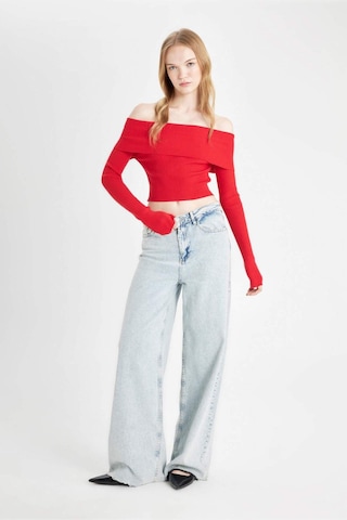 Defacto Coool Slim Fit Dar Kesim Açık Omuz Basic Düz Triko Kazak B6537AX24WNRD106 Kırmızı