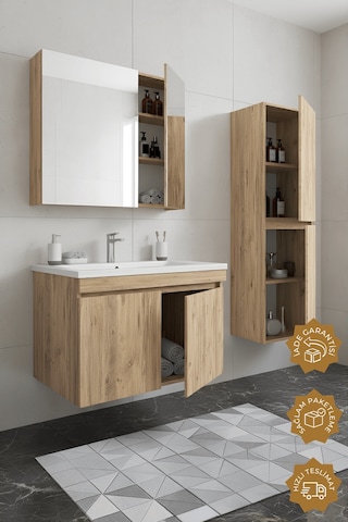 Teta Home Tokyo 80 Cm Mdf Banyo Dolabı Seti +boy Dolabı Atlantik Çam Atlantik Çam