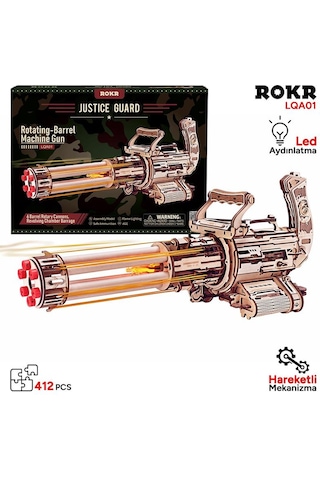 Rokr Lqa01 Ak-47 Rotating-barrel Machine Gun Dıy Minyatür Maket Model Seti Ahşap 3d Wooden Puzzle 3d Model Kit Detaylı Dekoratif Hobi Seti Ahşap Maket Hareketli Ve Sesli