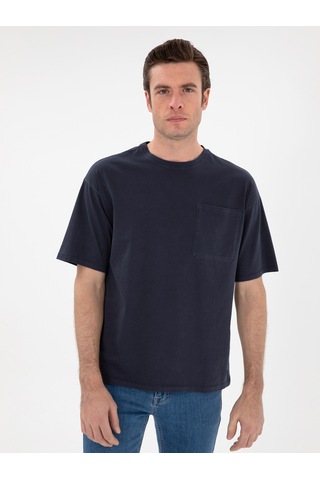 Lacivert Oversize Bisiklet Yaka T-shirt